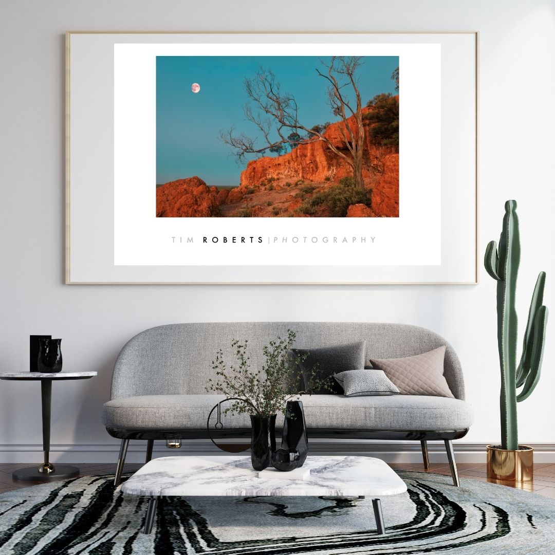 Desert Moonrise Fine Art Poster - Vivid Earth Tones & Tranquil Skies in Multiple Sizes