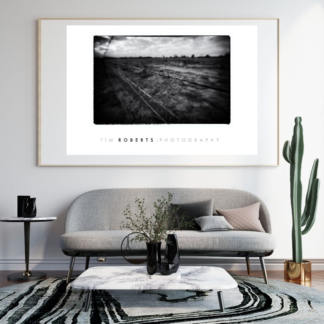 Timeless Barbed Wire Landscape Fine Art Poster – Evocative Black & White Photography Print in Various Sizes