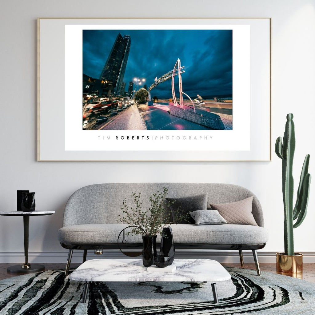 Coastal City Nightlife Fine Art Poster – Dynamic Urban Seascape, Your Choice of Sizes