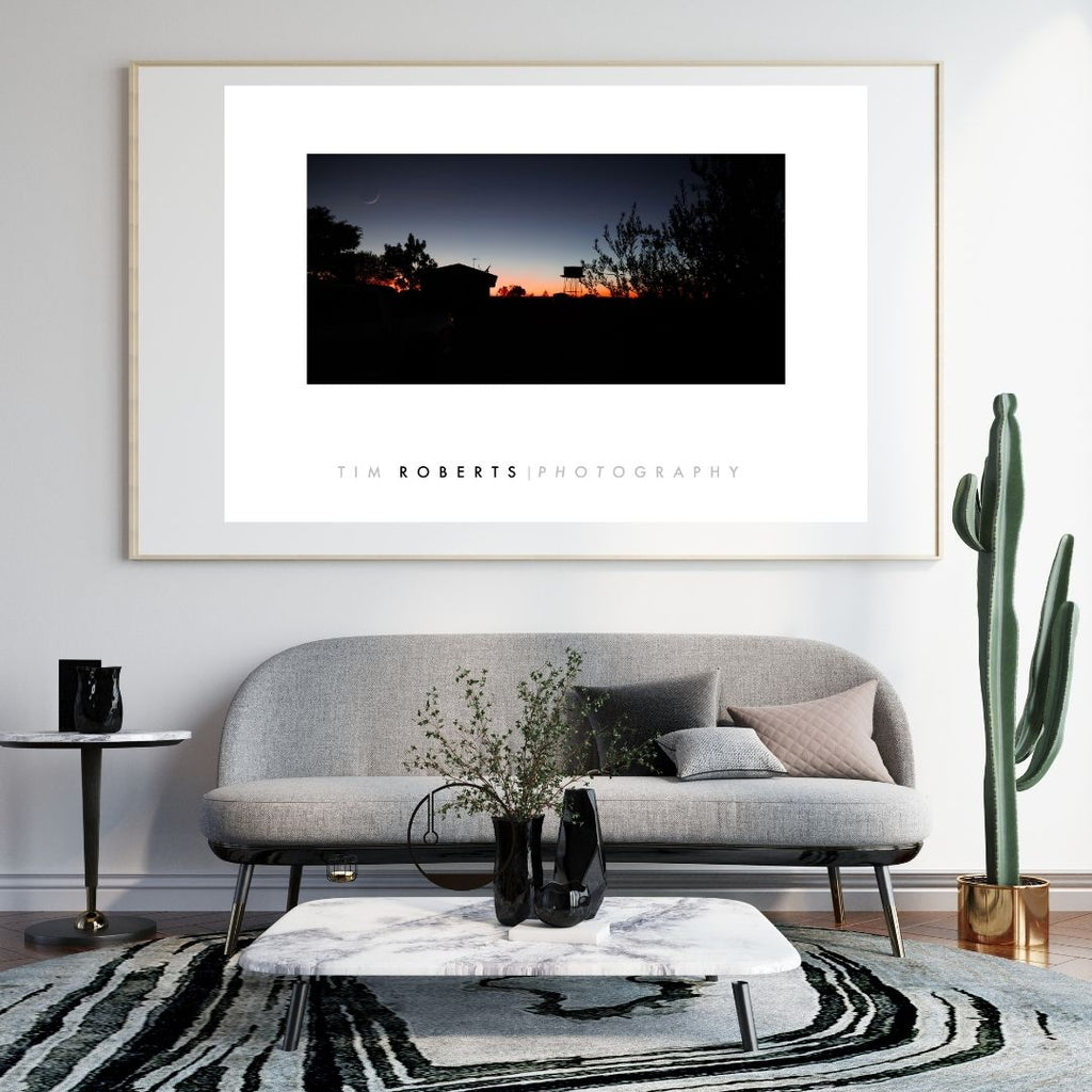 Outback Desert Sunset & Crescent Moon Fine Art Poster – Vivid Giclée Print for Art Lovers