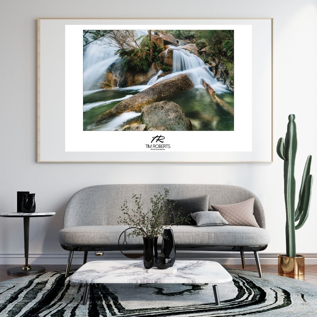 Tranquil Waterfall Fine Art Poster – Serene Nature Print for Your Space