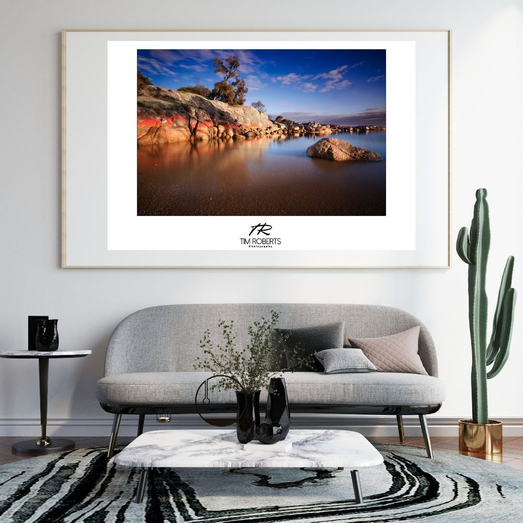 Coastal Serenity:Fine Art Poster - Vivid Orange & Blue Seascape Print
