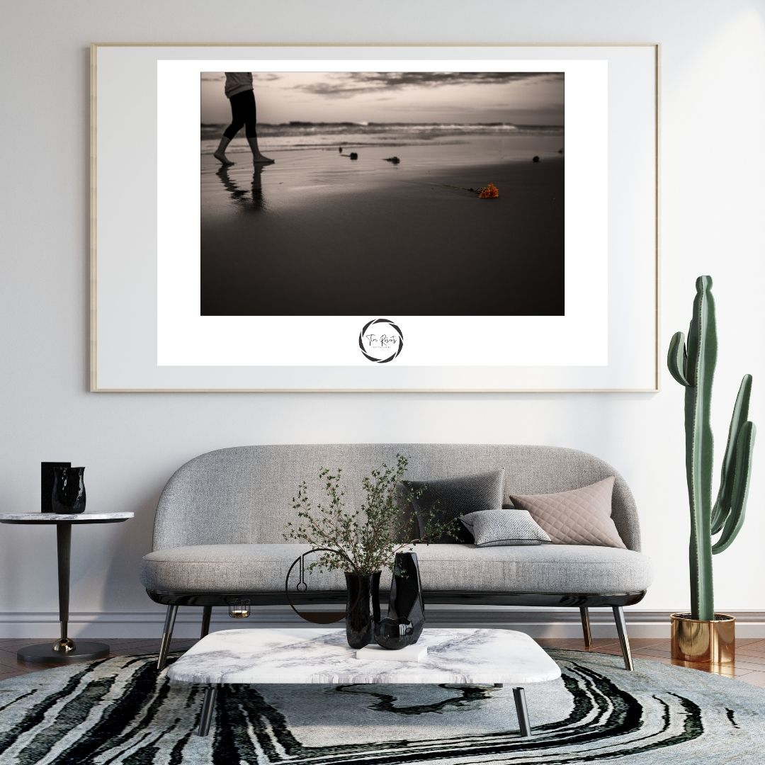 Serene Beach Walk Fine Art Poster - Minimalist Coastal Decor in Various Sizes