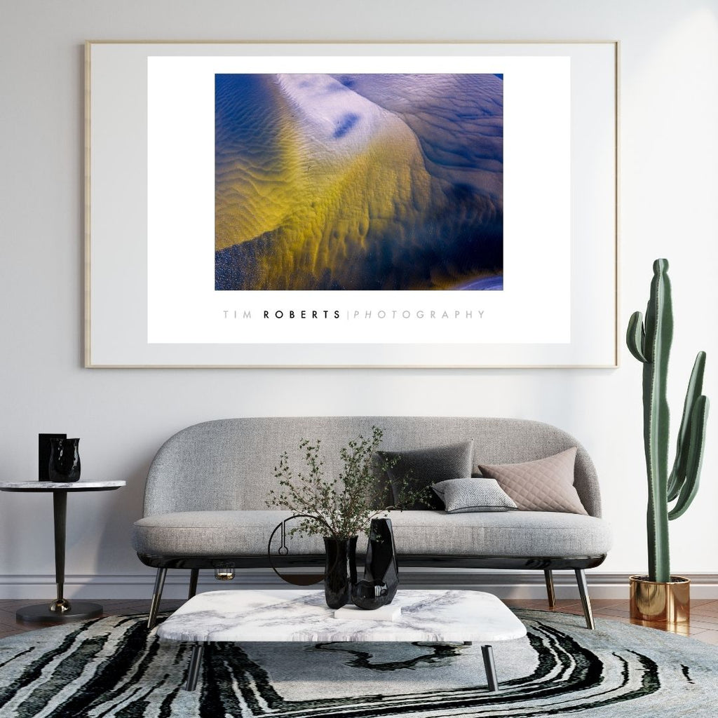 Abstract Seascape Fine Art Poster - Vivid Ocean Blues & Golden Sands in Multiple Sizes