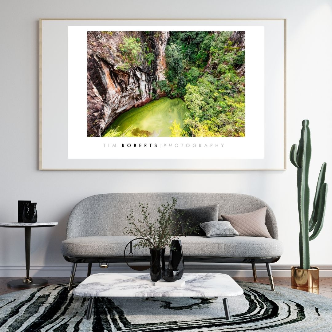 Verdant Gorge Fine Art Poster: Lush Landscape Wall Art with Vivid Greens & Earth Tones