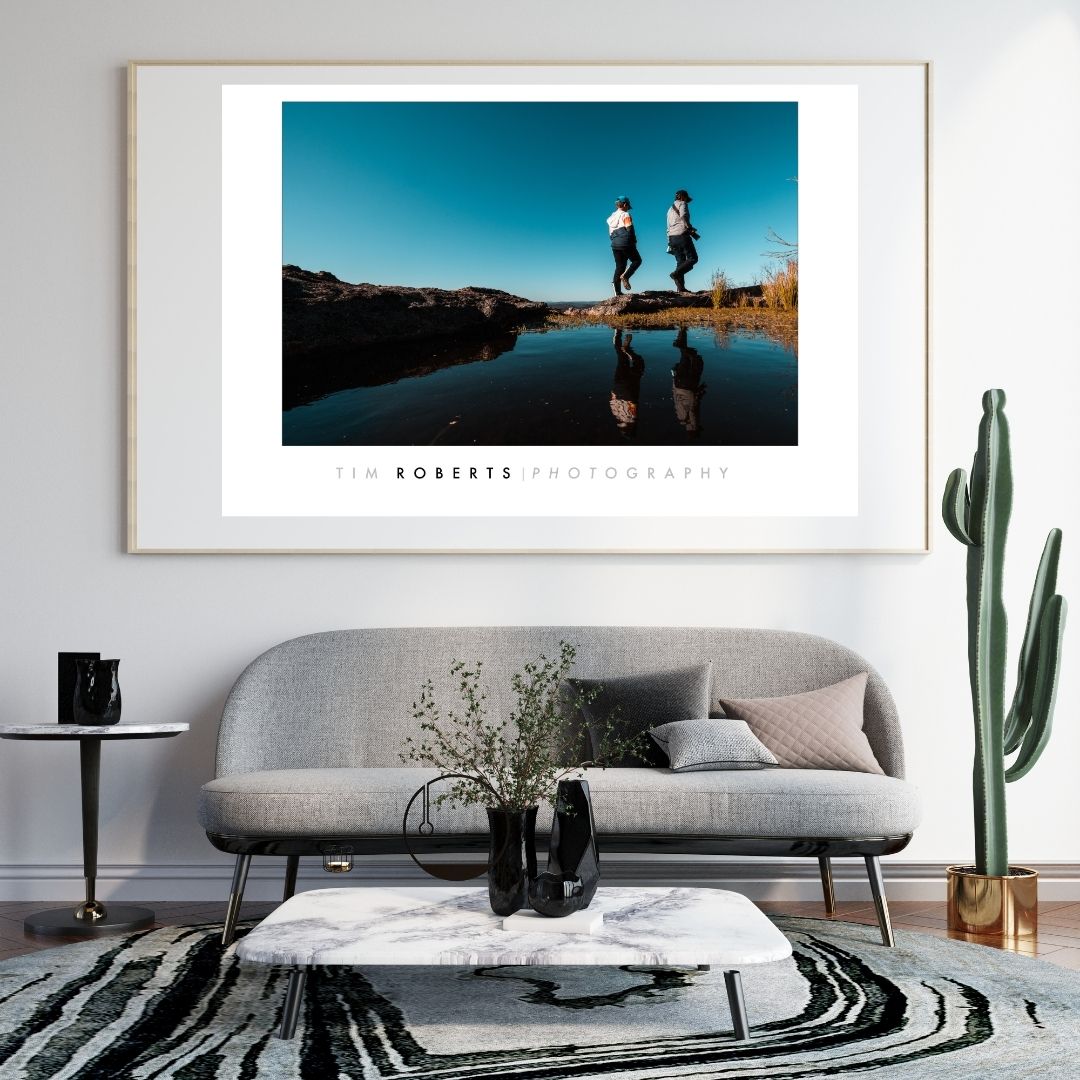 Serene Reflection Fine Art Poster – Vibrant Blues & Earth Tones for Your Space